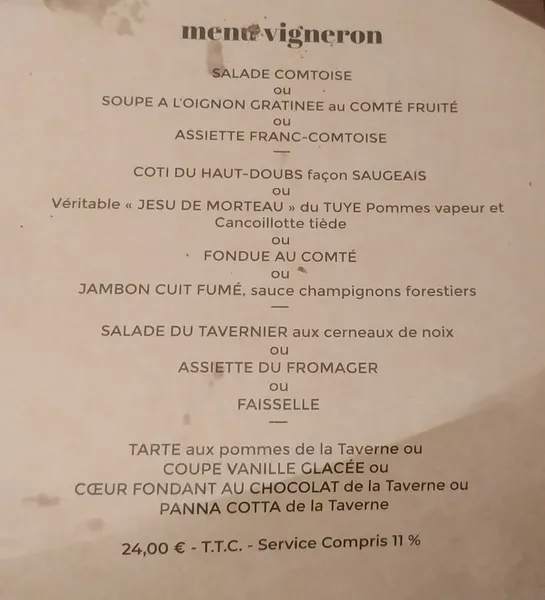 menu 0 of La Finette Taverne D'Arbois