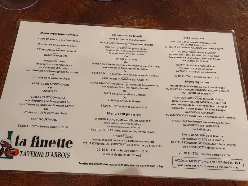 menu 1 of La Finette Taverne D'Arbois