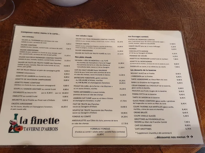 menu 2 of La Finette Taverne D'Arbois