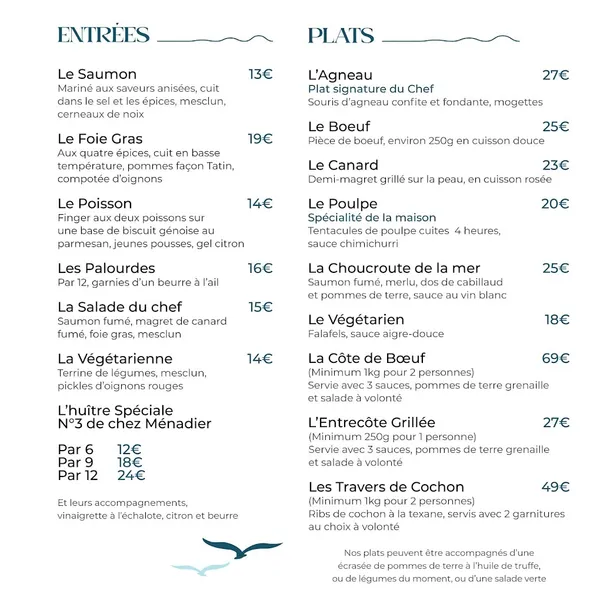 menu 0 of La Belle Poule