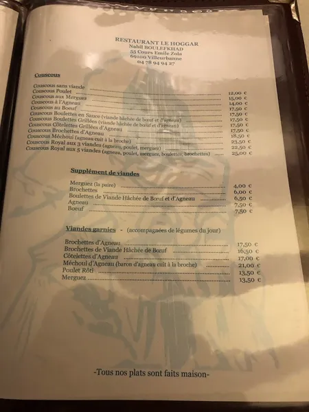 menu 1 of le Hoggar