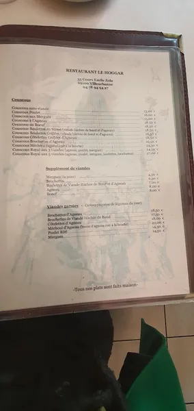 menu 2 of le Hoggar
