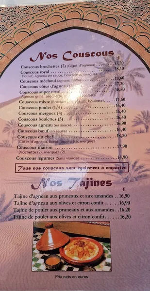 menu 2 of Au Royal Couscous