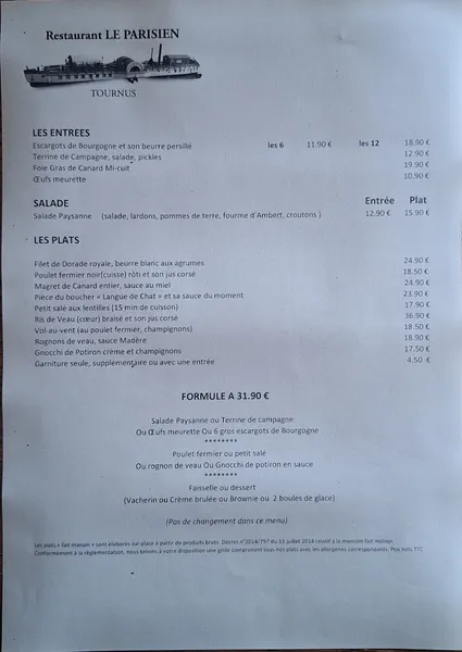 menu 0 of RESTAURANT Le Parisien