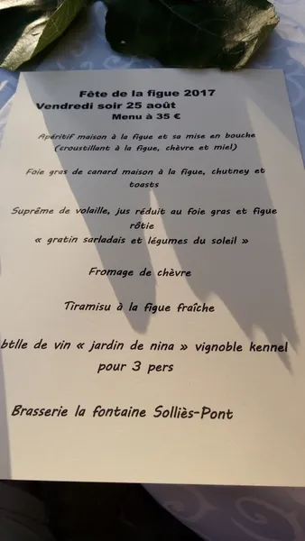 menu 0 of Brasserie La Fontaine