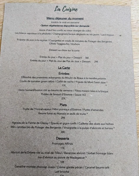 menu 2 of La Cuisine de la Fontaignotte
