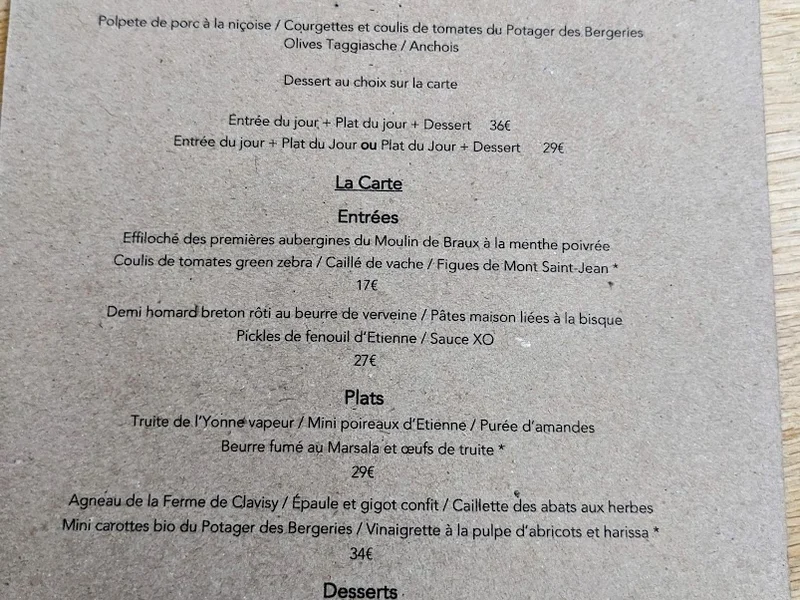 menu 2 of La Cuisine de la Fontaignotte