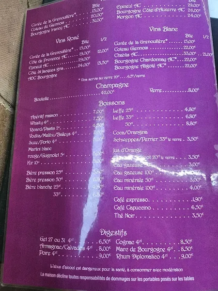 menu 0 of La Grenouillère