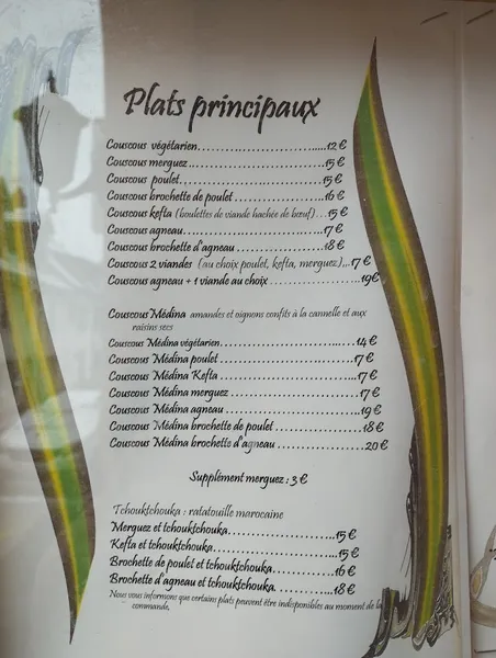 menu 1 of La Médina