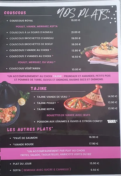 menu 0 of La Rose Du Désert