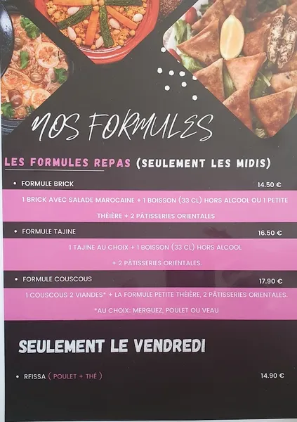 menu 2 of La Rose Du Désert