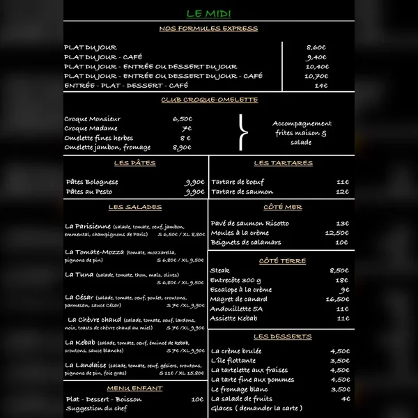 menu 1 of La Calèche