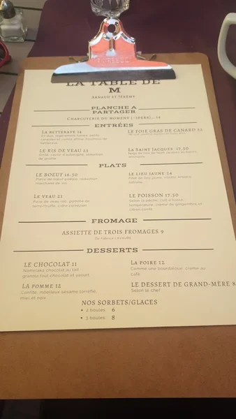menu 0 of La Table de M