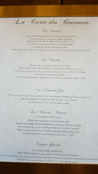 menu 2 of Les Terrasses Des Gourmets SAS