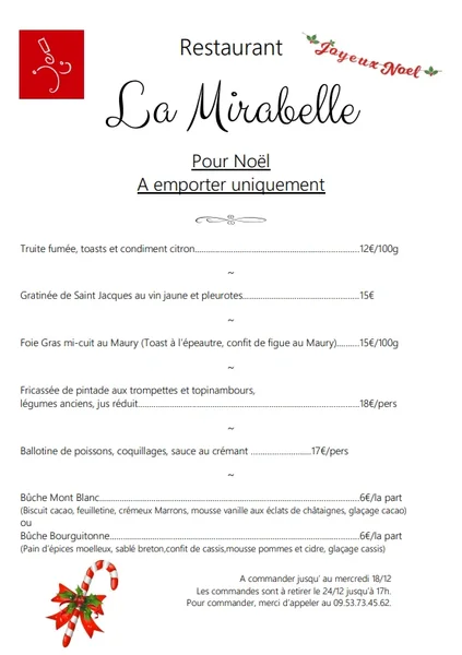 menu 1 of Restaurant La Mirabelle