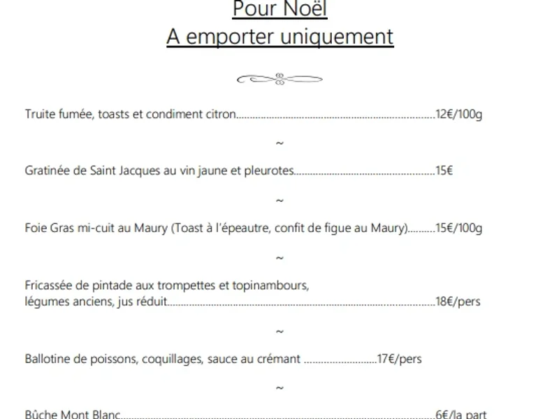 menu 1 of Restaurant La Mirabelle