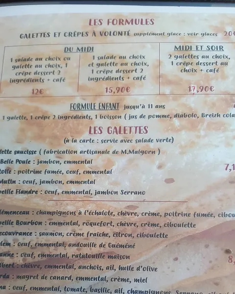 menu 2 of Au Fil des Crêpes