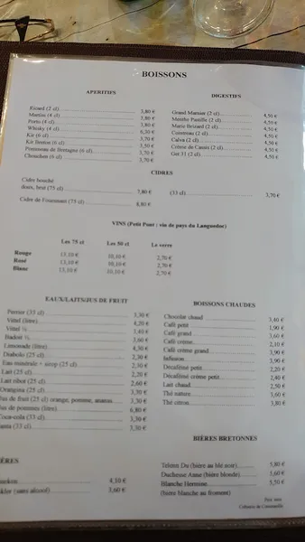 menu 1 of Crêperie de Cornouaille