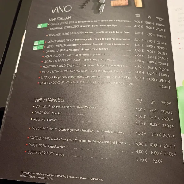 menu 1 of O'Pizzicato Obernai