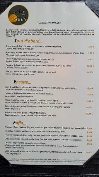 menu 1 of La Table De Louis