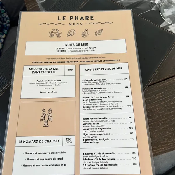 menu 0 of Le Phare