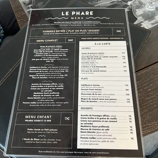 menu 1 of Le Phare