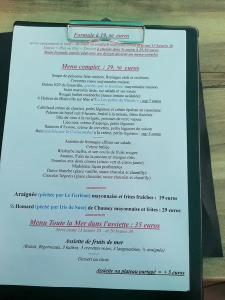 menu 2 of Le Phare