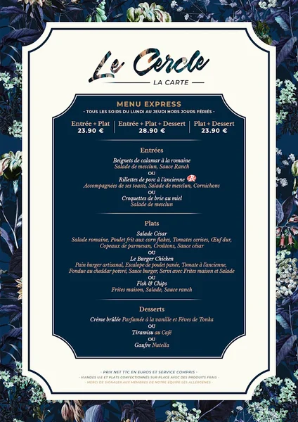 menu 0 of LE CERCLE - RESTAURANT / BRASSERIE