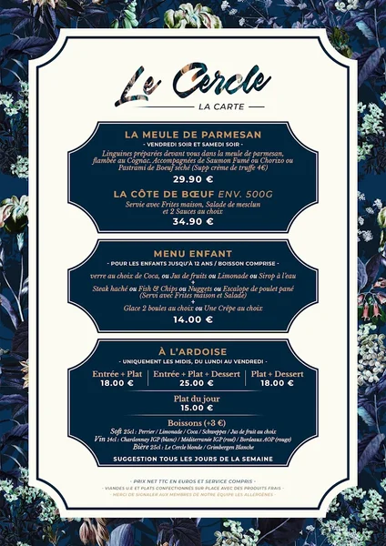 menu 1 of LE CERCLE - RESTAURANT / BRASSERIE