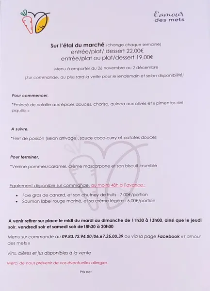menu 0 of L'amour des mets