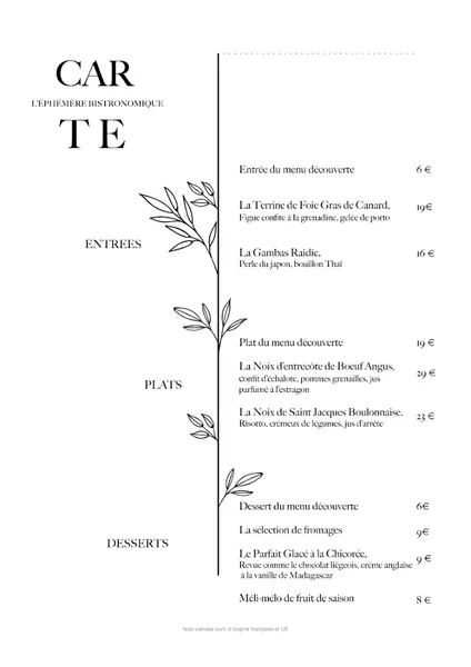 menu 0 of Restaurant L'Ephémère