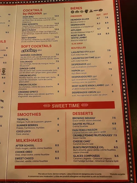 menu 0 of Indiana Café - Créteil Soleil