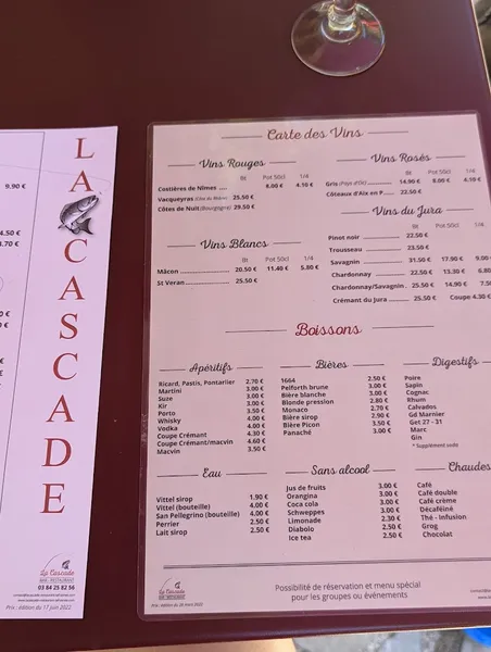 menu 0 of Restaurant La Cascade à La Frasnée Jura