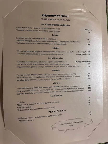 menu 0 of Restaurant Nananère