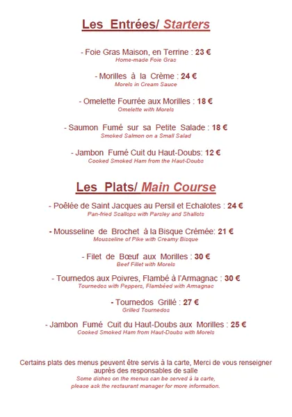 menu 0 of Restaurant Le Lac