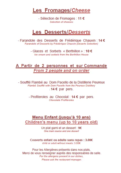 menu 1 of Restaurant Le Lac