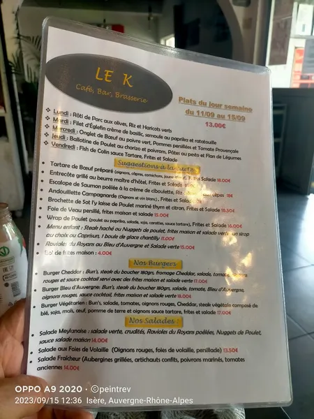 menu 1 of Brasserie Le K