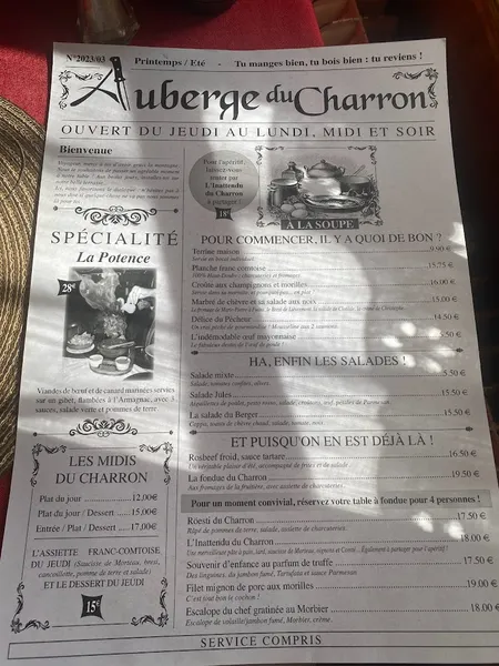 menu 1 of Auberge Du Charron
