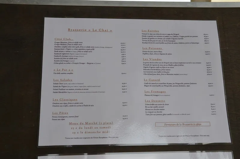 menu 0 of Bistrot des Vigiers