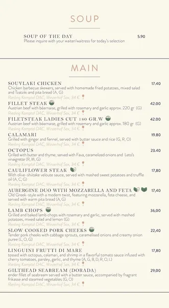 menu 0 of LETO Restaurant Bar