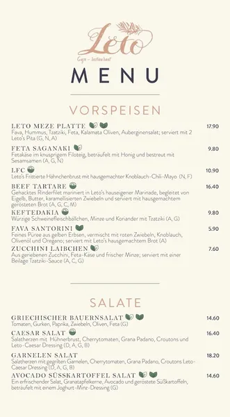 menu 1 of LETO Restaurant Bar