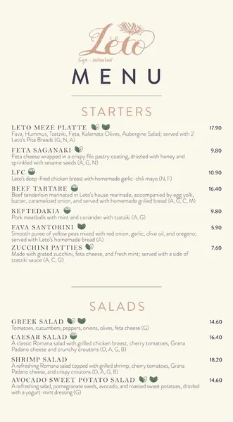 menu 2 of LETO Restaurant Bar