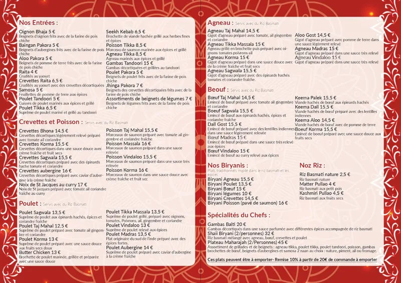 menu 0 of Le Taj Mahal