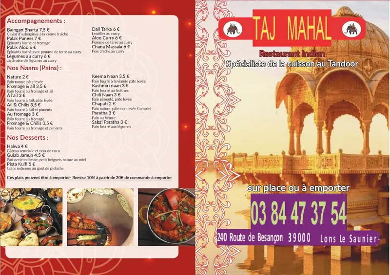 menu 1 of Le Taj Mahal