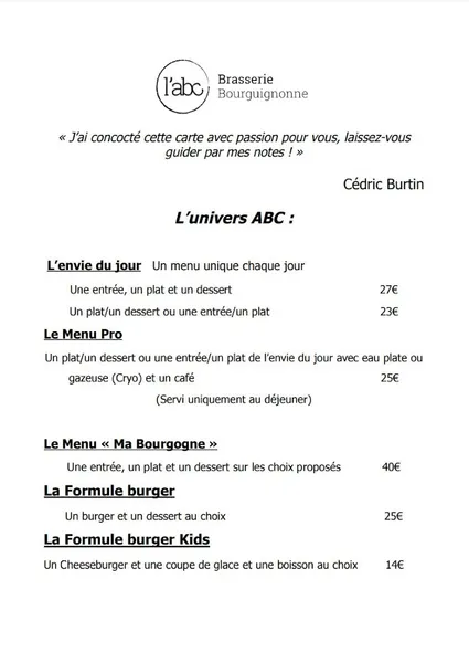 menu 1 of L'ABC Montceau-les-Mines
