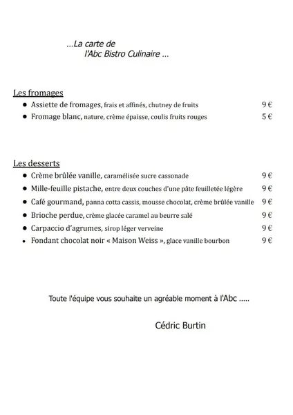menu 2 of L'ABC Montceau-les-Mines