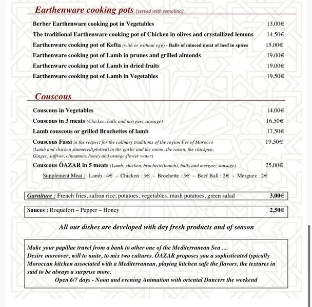 menu 0 of Restaurant ÔAZAR