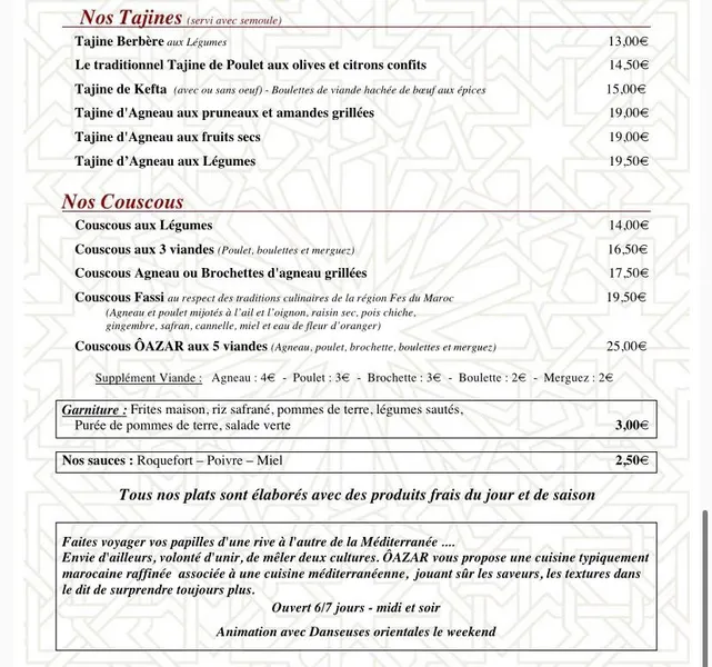 menu 1 of Restaurant ÔAZAR