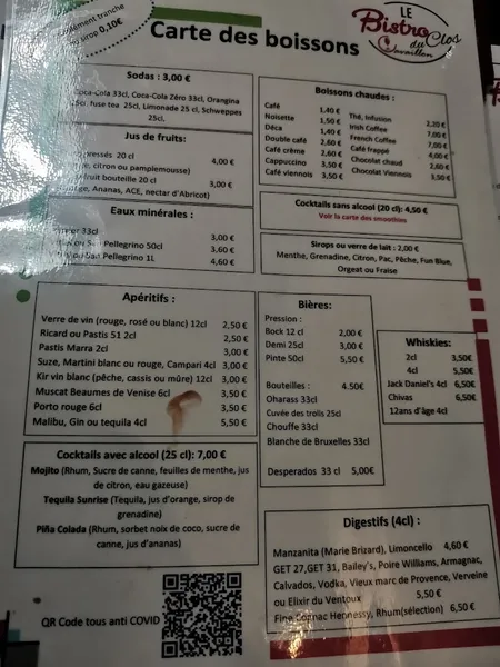 menu 2 of Bistrot du Clos