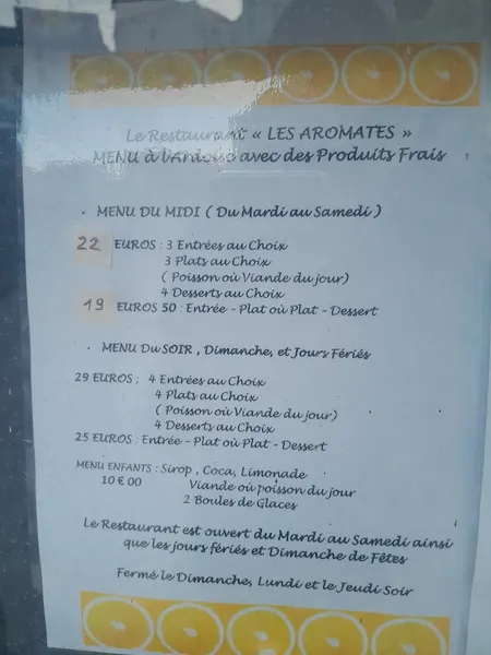 menu 2 of Les Aromates